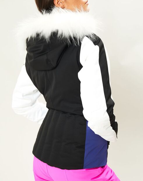 Veste de ski Fuji vraie fourrure noir/blanc/violet